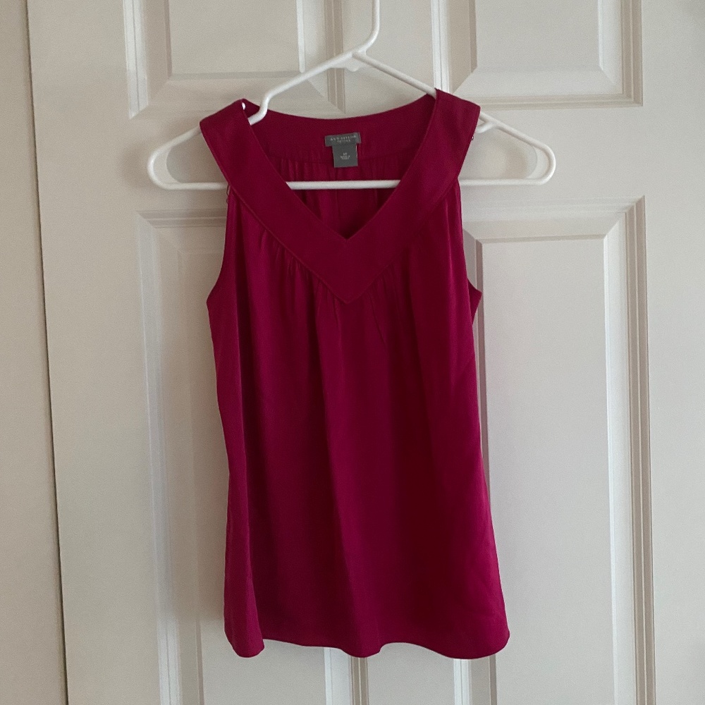 Ann Taylor vneck silk magenta blouse